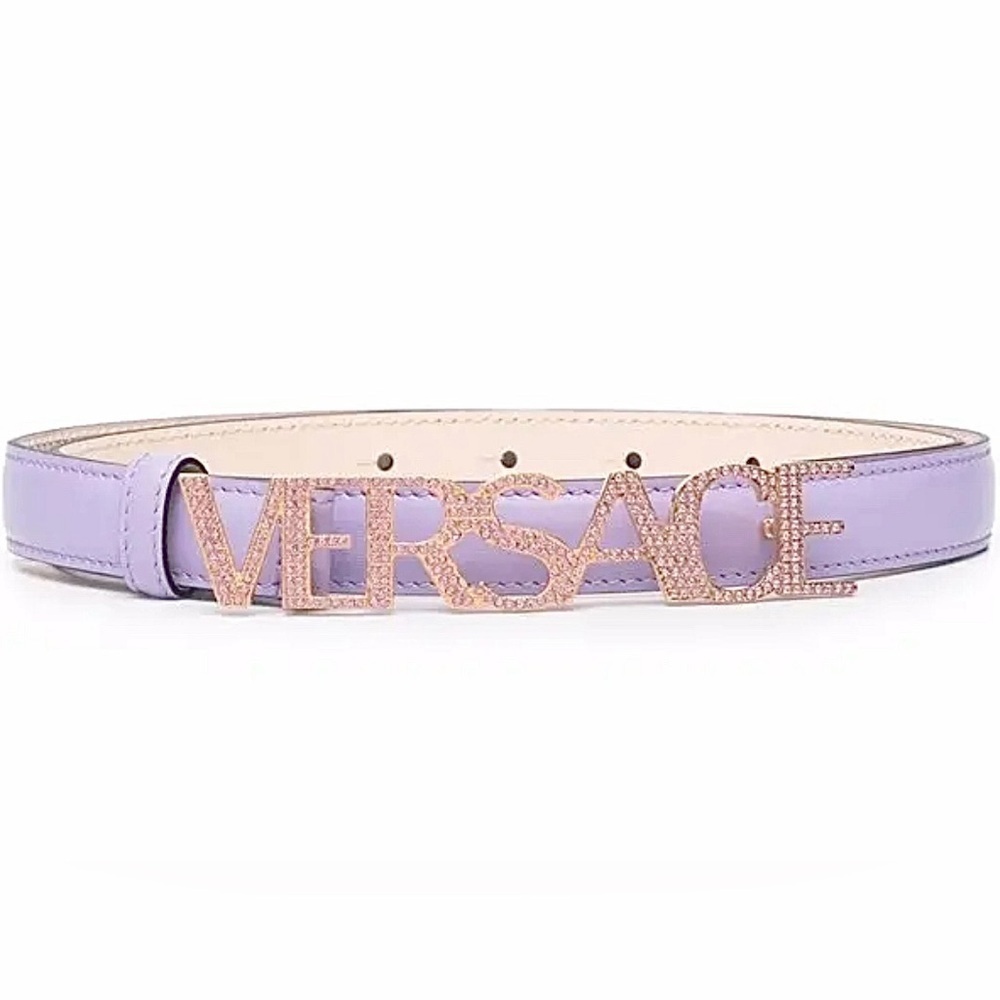 NEW VERSACE Logo Crystal Purple Leather Belt 80/32 Medium M